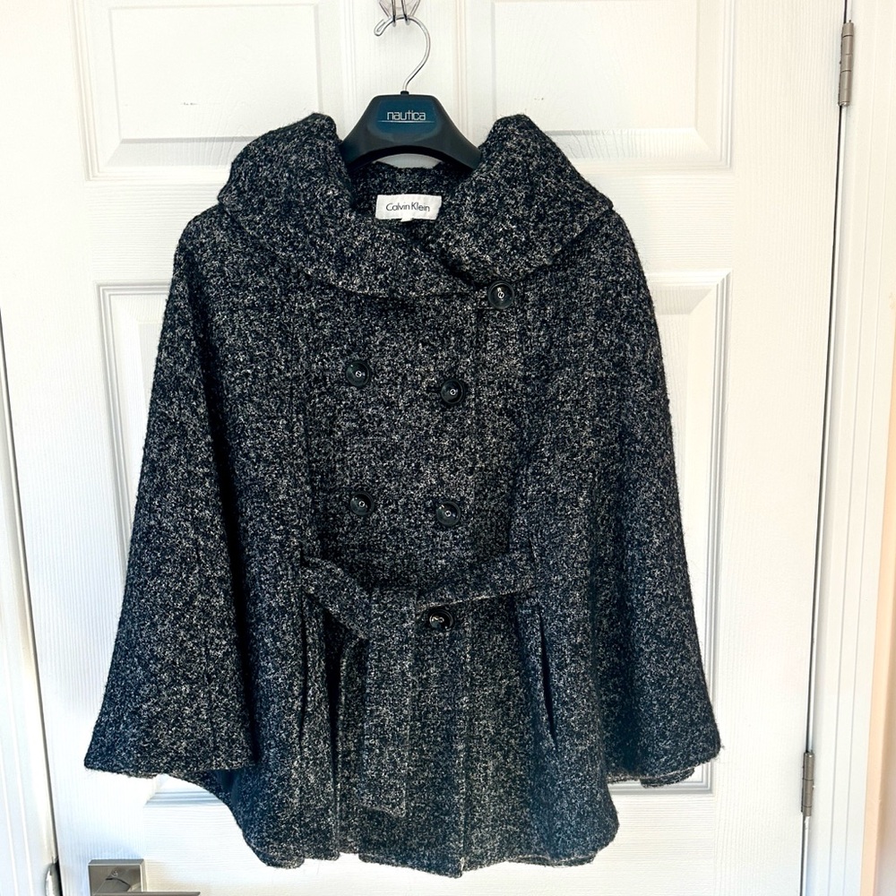 Calvin Klein Women's Gray Tweed Cape Coat Jacket